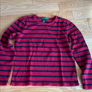 Ralph Lauren Pink and Blue Striped Crew Neck Sweatshirt